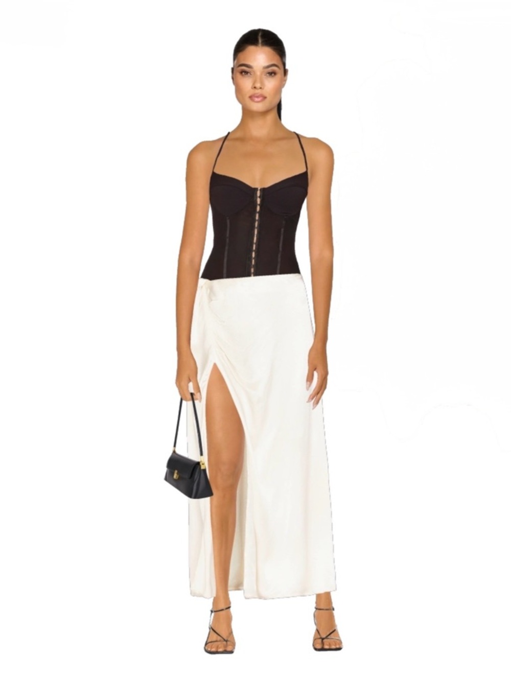 NWT Free People Night Rhythm Corset Bodysuit Top in Black with Hook Closure XS